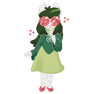 A gif of Jade Harley with light skin in her godtier outfit with hearts floating around her.