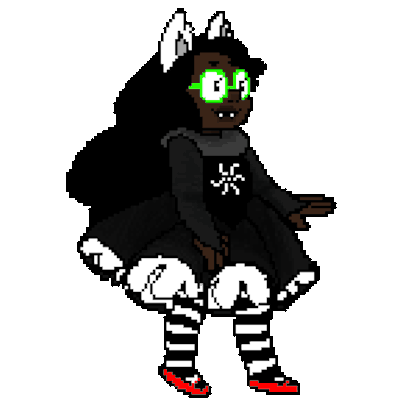 A gif of Jade Harley with dark brown skin in her godtier outfit.