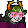 An icon of an oliveblood troll wearing pink heart shaped glasses and a Maid of Heart outfit.
